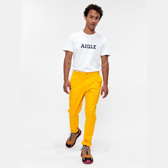 Aigle Cotton Chino Pants Men Yellow ZA-51964